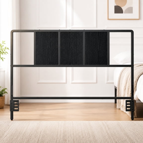 Full Size Metal Headboard with Adapters, Industrial Minimalist Style, Black, Fits Full Size Beds
