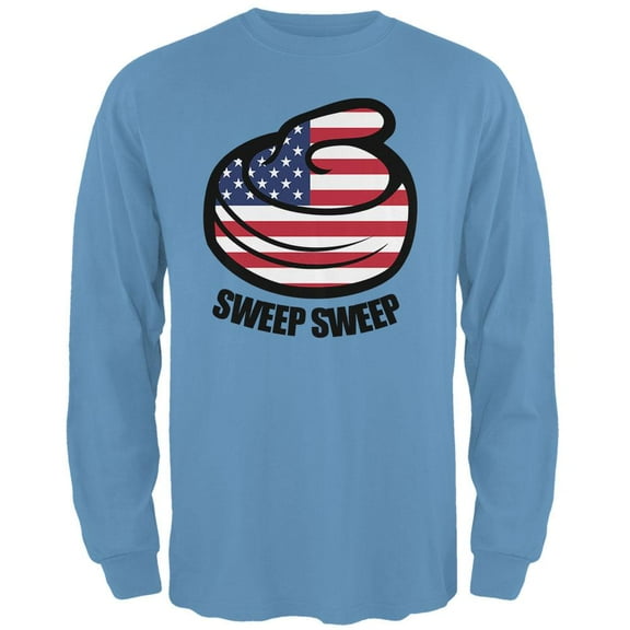 Winter Sports Flag Curling Sweep Sweep USA Mens Long Sleeve T Shirt Carolina Blue MD