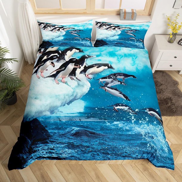 Funda Nórdica Queen para Niños Niñas Juego de Cama Pingüino Lindo Antártico