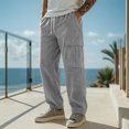 thumbnail image 2 of Men's Corduroy Cargo Pants - Drawstring Waist for Casual Leisure & Everyday Wear Light Gray L, 2 of 4