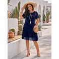 thumbnail image 2 of OYYN Wedding Guest Dresses for Women Short Sleeve Crew Neck Chiffon Layered Sheath Midi Dress Flowy Casual Vacation, 2 of 5