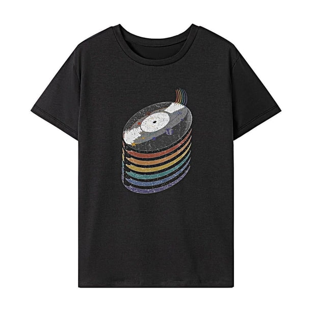 Camiseta para mujer Ropa de verano Ropa deportiva Camiseta con cuello redondo para caminar Viajes Mujer Negro