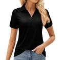 thumbnail image 2 of Nestiefly Women Short Sleeve V-Neck Polo Shirts Business Casual Work Collared Tops Dressy Collar Cute Blouses Black S, 2 of 5