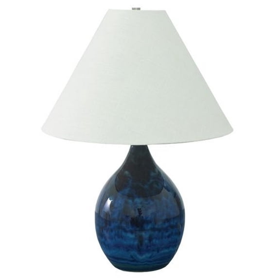 House of Troy GS300-MID Scatchard - 1 Light Stoneware Table Lamp-22.5 Inches Tall and 17 Inches Wide Midnight Blue Brown Gloss Finish with Cream Linen Shade