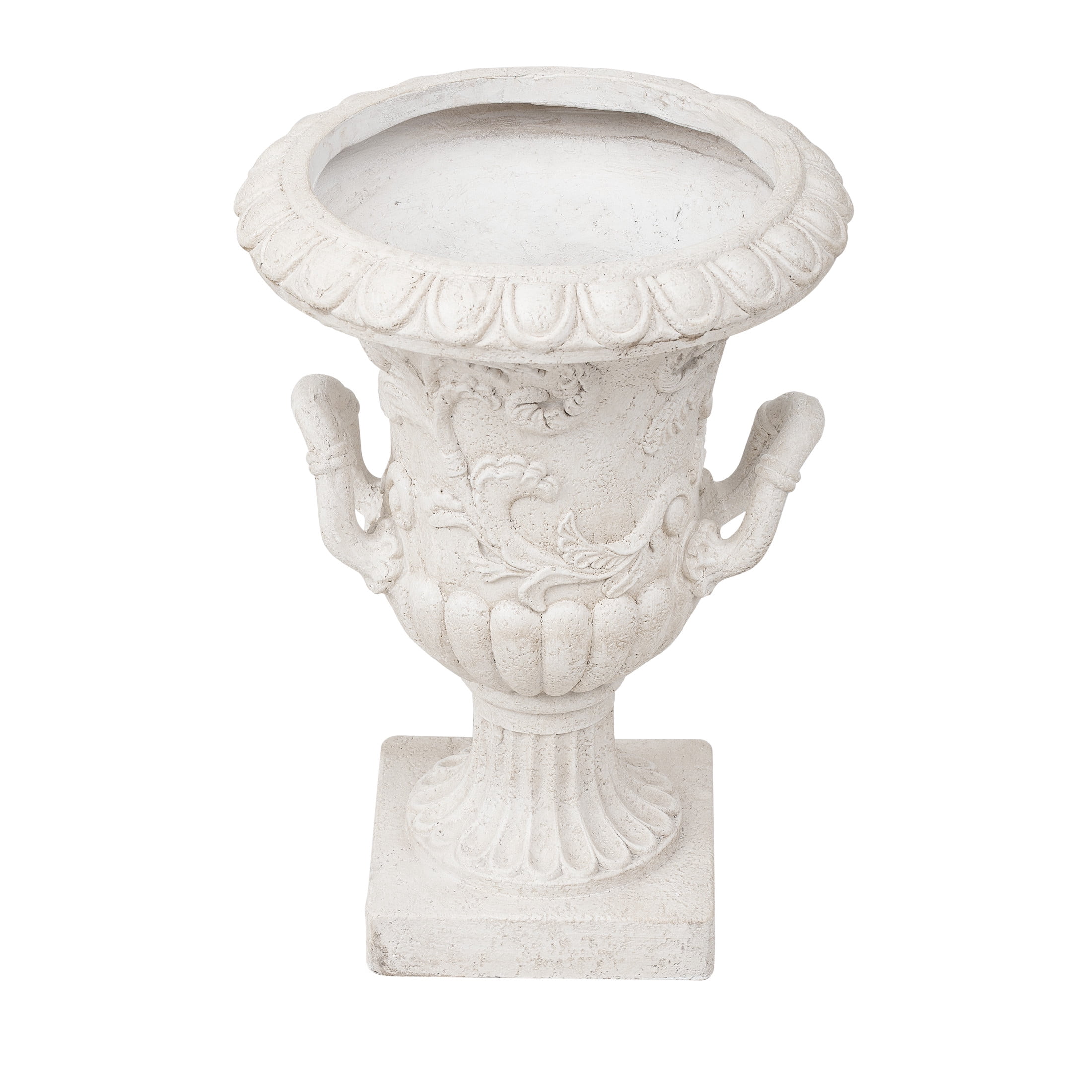 Christopher Knight Home Scrollwork Relief Urn Planter with Handles, Decorative Vase, Antique White, Set of 2