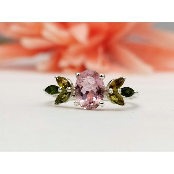 Gorgeous Multi Tourmaline Ring - Lovely Pink Oval Shape Tourmaline Ring - Anniversary Gift - 925 Sterling Silver Birthstone Ring Gift