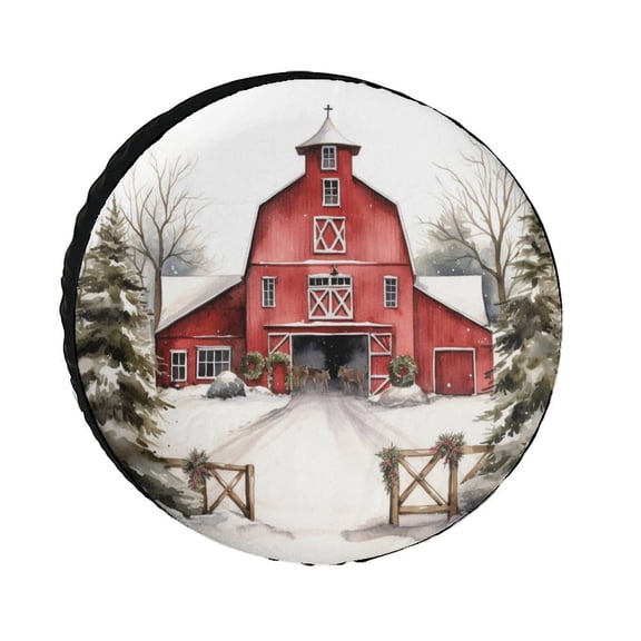 Heavy Duty Spare Tire Cover 12inch Farm Red American Farmhouse Wheel Protectors Weatherproof Wheel Covers Winter Holiday Fit for Trailers SUV Off-Road Vehicle Camper And Trucks