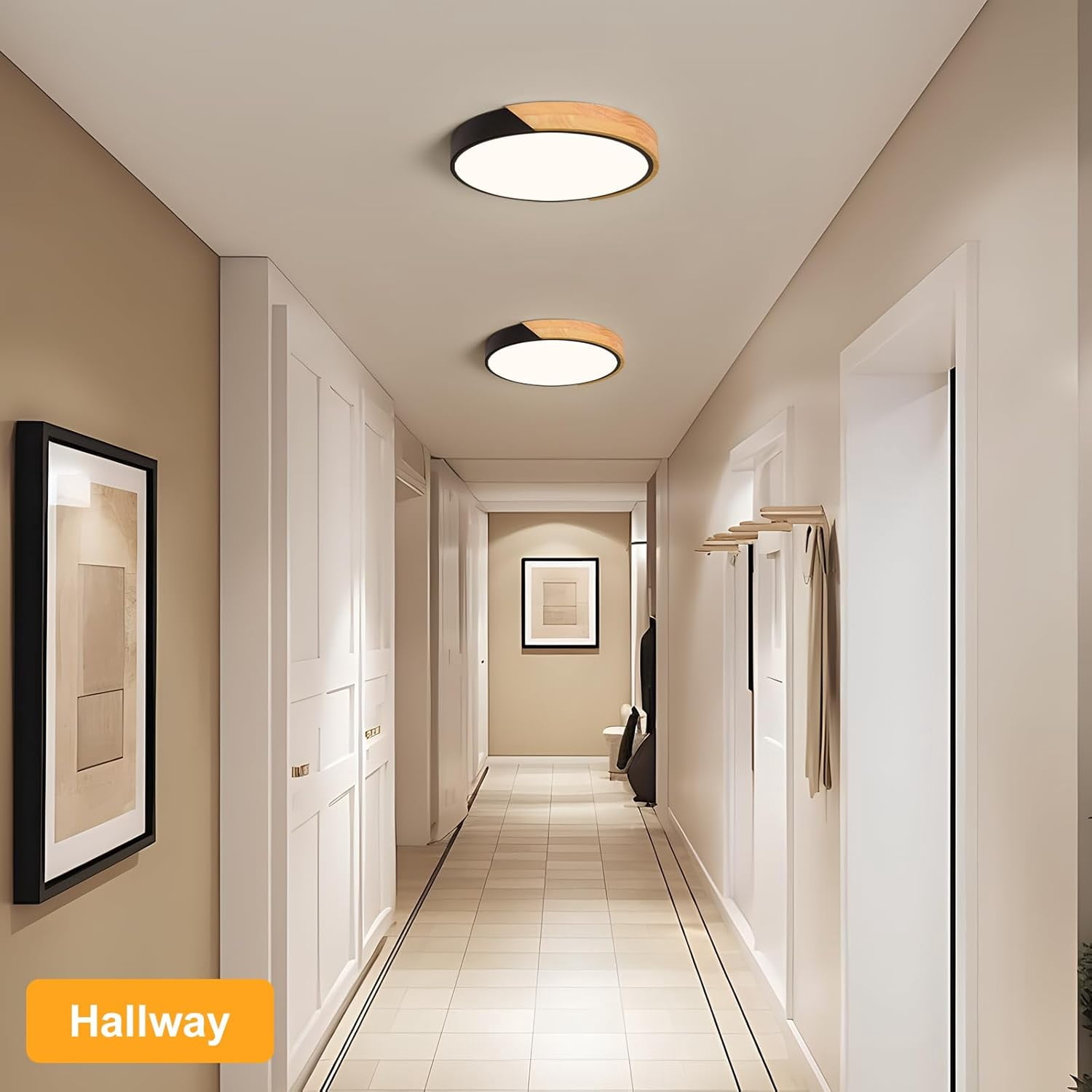 Leyeet Modern LED Ceiling Light, Minimalist Wood Flush Mount Ceiling Light Fixture, 6000K Circle Lighting Lamp with Acrylic Lampshade for Bedroom Laundry Room Hallway Foyer