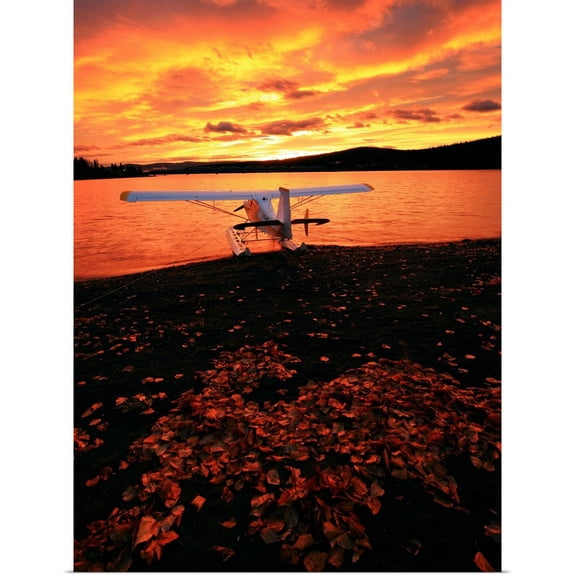 Great BIG Canvas | Rolled Robert Postma Poster Print entitled A Float Plane Facing The Sunrise Over Teslin Lake, Yukon, Canada
