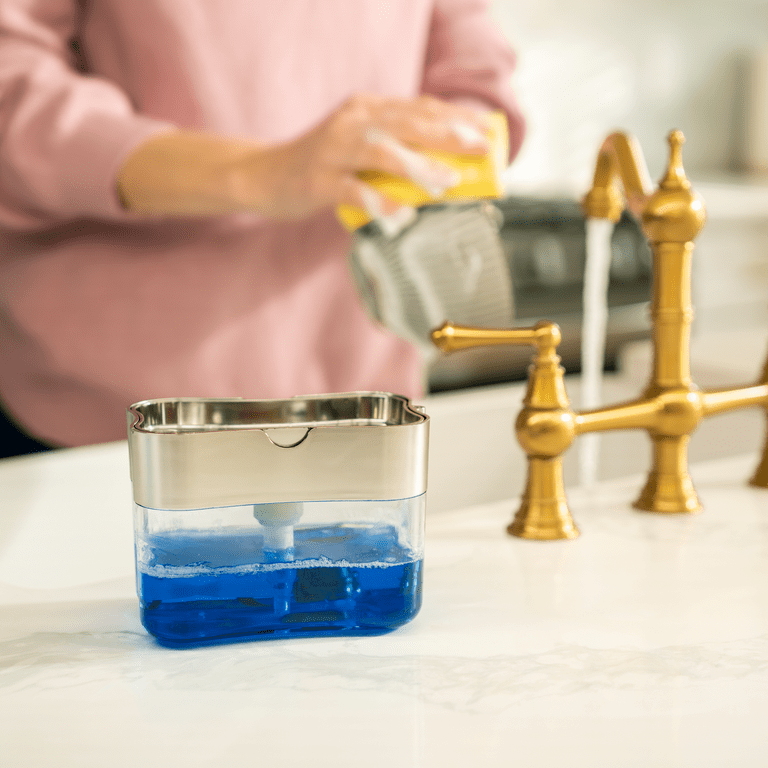 Set Dispenser Detersivo 3 In 1 Per Cucina: Porta Spugna, Contenitore Sapone E Ripiano Stracci, CY-1884, Bianco - 2