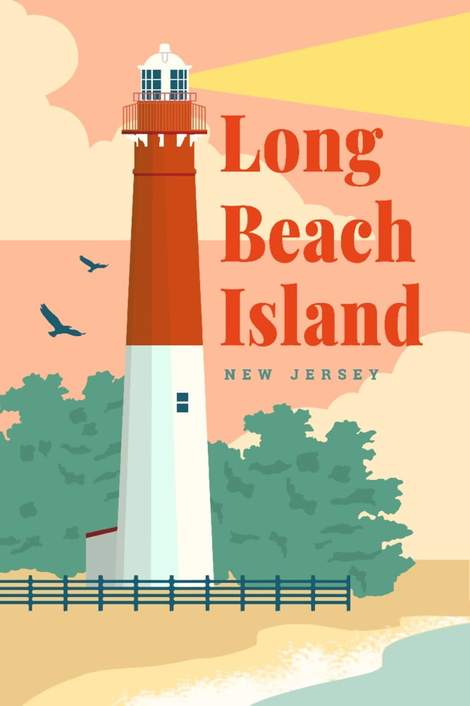Long Beach Island, New Jersey, Barnegat Lighthouse Scene, Vector (24x36