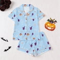 thumbnail image 4 of CUZIBR Girls Halloween Pajamas Sets Pumpkin Bat Castle Pajamas Set Lapel Button Short Sleeve Shirt Elastic Waist Shorts 2 Pieces Sleepwear Loungewear Outfits,D-Light Blue,13-14 Years, 4 of 9