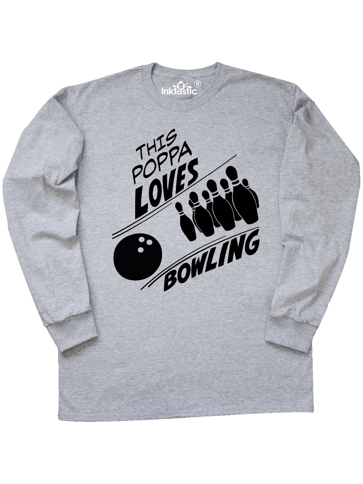 INKtastic This Poppa Loves Bowling with Pins and Ball Long Sleeve T