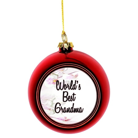 World's Best Grandma - Orchids Bauble Christmas Ornaments Red Bauble Tree