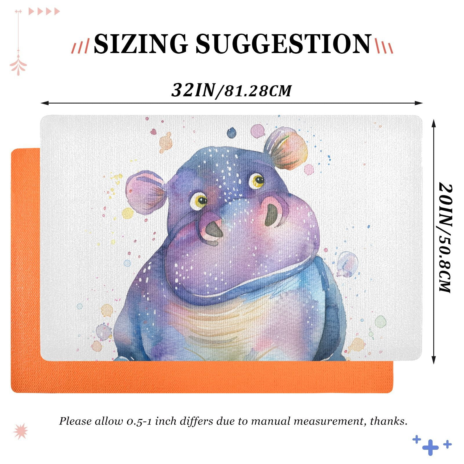 JSTEL Watercolor Hippo Hippopotamus Front Door Mat Outside Entrance 32x20 Inch Doormat for Outdoor Indoor Washable Non Slip Floor Mats
