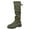 Dark Green, variant on Women's High Knee Boots Round Toe Suede with Crinkled Back Lacing and Stacked Heel for Fashionable Comfortable Footwear Experience
