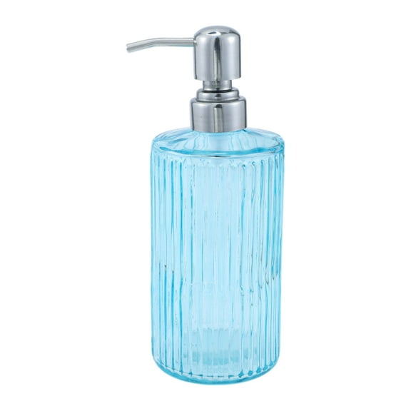 Unique Bargains 1 Pc Elegant Vertical Pattern Soap Pump Dispenser for Bathroom 16.9oz Blue Silver Tone