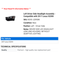 thumbnail image 2 of Left Driver Side Headlight Assembly - Compatible with 2017 IS200t, 2 of 2