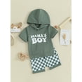 thumbnail image 3 of vera natura Baby Boy Summer Outfits Short Sleeve Hoodie + Checkerboard Shorts Set Toddler Clothes, 3 of 9