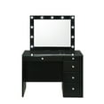 thumbnail image 3 of Miekor Furniture 3pc Black Makeup Vanity Set Lighted Mirror Glass Top 5 Drawers Crystal Knobs Round Stool Wooden Bedroom Furniture Black 90198, 3 of 12