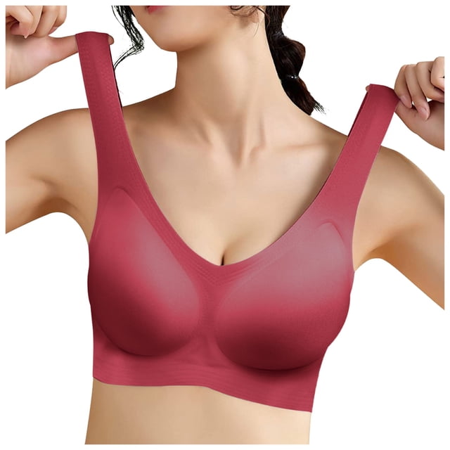 PMVFHDE Women Seamless Back Support Bra Solid Color Daily Casual Comfortable Breathable Sports Bra Red