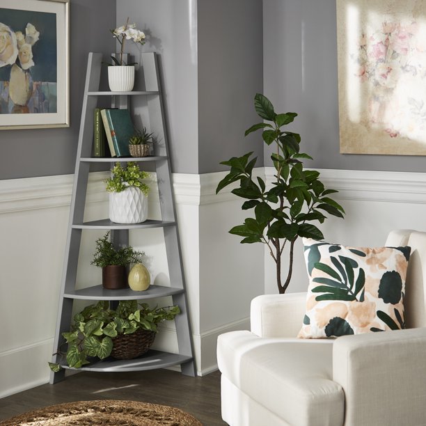 Weston Home Solvig Corner Ladder Bookcase, Grey