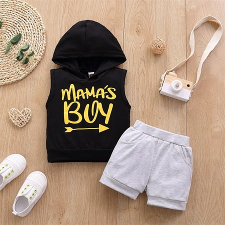 

2pcs/set Baby Boys Clothes Set Infant Toddler Mama s Boy Sleeveless Sweatshirt+ Shorts Pants Outfits Sets(0-18M) 6-12 Months