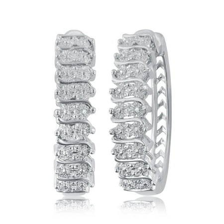- Elegant 0.02 Carat Natural Diamond Accent Hoop Earrings In 14K White Gold Plated