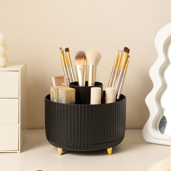pangttian 360° Rotate Makeup Brush Holder Organizer, Makeup Organizers Countertop, Makeup organization and Skincare Storage for Vanity, Desktop, Bathroom (Black)