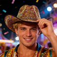 thumbnail image 2 of Western Cowboy Hat With Rhinestone Embellishments For Fashion Parties Stage Performances And Festive Events Cowboy Gold One Size, 2 of 4