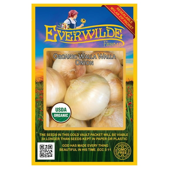 Everwilde Farms - 250 Organic Walla Walla Onion Seeds - Gold Vault Jumbo Bulk Seed Packet