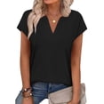 thumbnail image 2 of YHAJDS Women's Basic T Shirts Solid Color V Neck Short Sleeve Slim Cotton Top Summer Light, 2 of 6