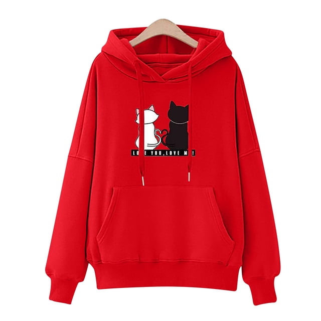 Rbaofujie Chandails Légers pour Femmes Chandail à Capuchon d'Hiver pour Femmes Chandail Molletonné à Enfiler Hauts à Manches Longues Confortable Chandails à Capuchon Graphiques Rouges pour Femmes