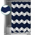 thumbnail image 4 of Navy Blue Shower Curtain, 72" x 72", Wavy Stripes Waterproof Bathroom Curtain Washable Shower Curtain Set with 12 Hooks, 4 of 6
