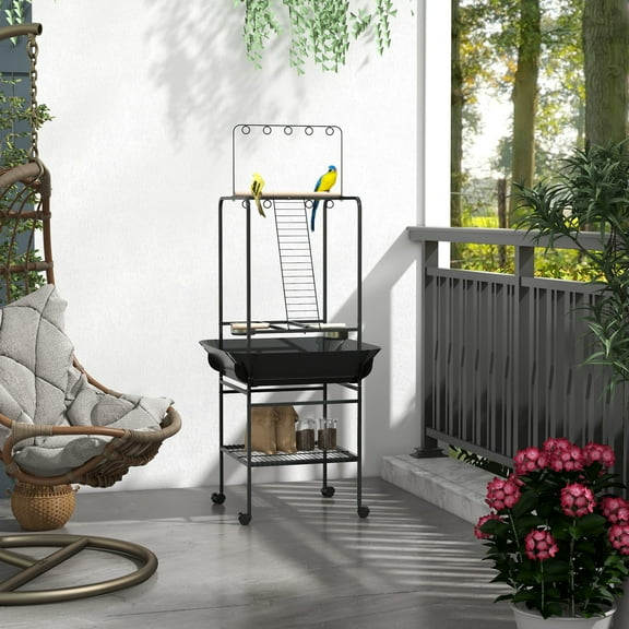 PawHut Bird Stand with Wheels for Indoor Outdoor Small Parrot, Dark Gray