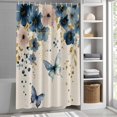 thumbnail image 6 of Weeping Blue Floral Shower Curtain Set, Waterproof Shower Curtains for Bathroom, Spring Butterflies Flowers Linen Washable Fabric Cloth Bath Curtain for Bathtub Decoration with Hooks 66x72 Inches, 6 of 9
