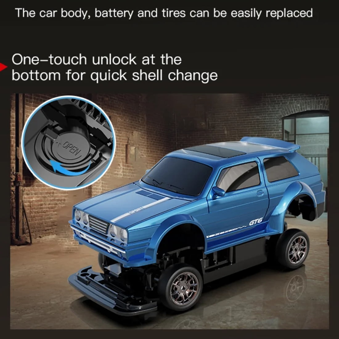 1:43 Scale RC Drift Car with Gyroscope, 2.4G High-Speed Full-Scale Remote Control Car, 4WD Mini Racing Vehicle with LED Lights for Adults and Hobbyists, KF30 - Black/1 Battery