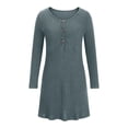 thumbnail image 6 of Npasoilc Fall Dresses For Women Long Sleeve Round Neck Button Down Dress Ribbed Knee Length Dress Tunic Sweater Dresses A Line Swing Mini Babydoll Dress, 6 of 7