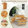 thumbnail image 3 of Demifill 6-Person Round Picnic Table Set, Picnic Table with 3 Built-in Benches and Umbrella Hole for Outdoor as Garden, Backyard, Porch, Yellow, 3 of 12