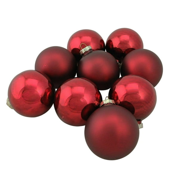 9-Piece Shiny and Matte Burgundy Red Glass Ball Christmas Ornament Set 2.5" (65mm)