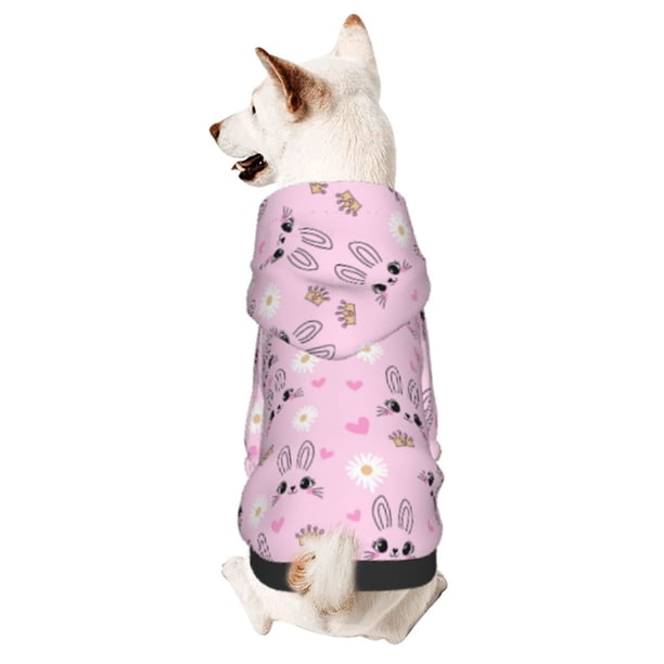Fotbe Rabbit Face Sudadera con Estampado para Perros Pequeños – Suéter con Capucha para Mascotas, Tela Suave de Forro Polar con Bolsillo-X-Large