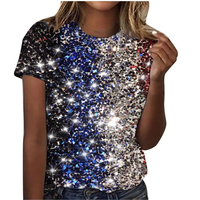 Tops de Algodón para Mujeres Impreso Cuello Redondo Mangas Cortas Casual, Camiseta para el Hogar Y el Uso Diario