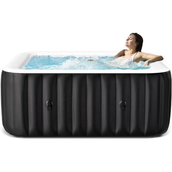 73 inch Outdoor Inflatable Hot Tub with 130 Bubble Air Jets, 4-6 Person Square Portable Hottub Spa with LED Control Panel, Blow Up Spa Bathtub with 2 Filter, Temperature up to 104F