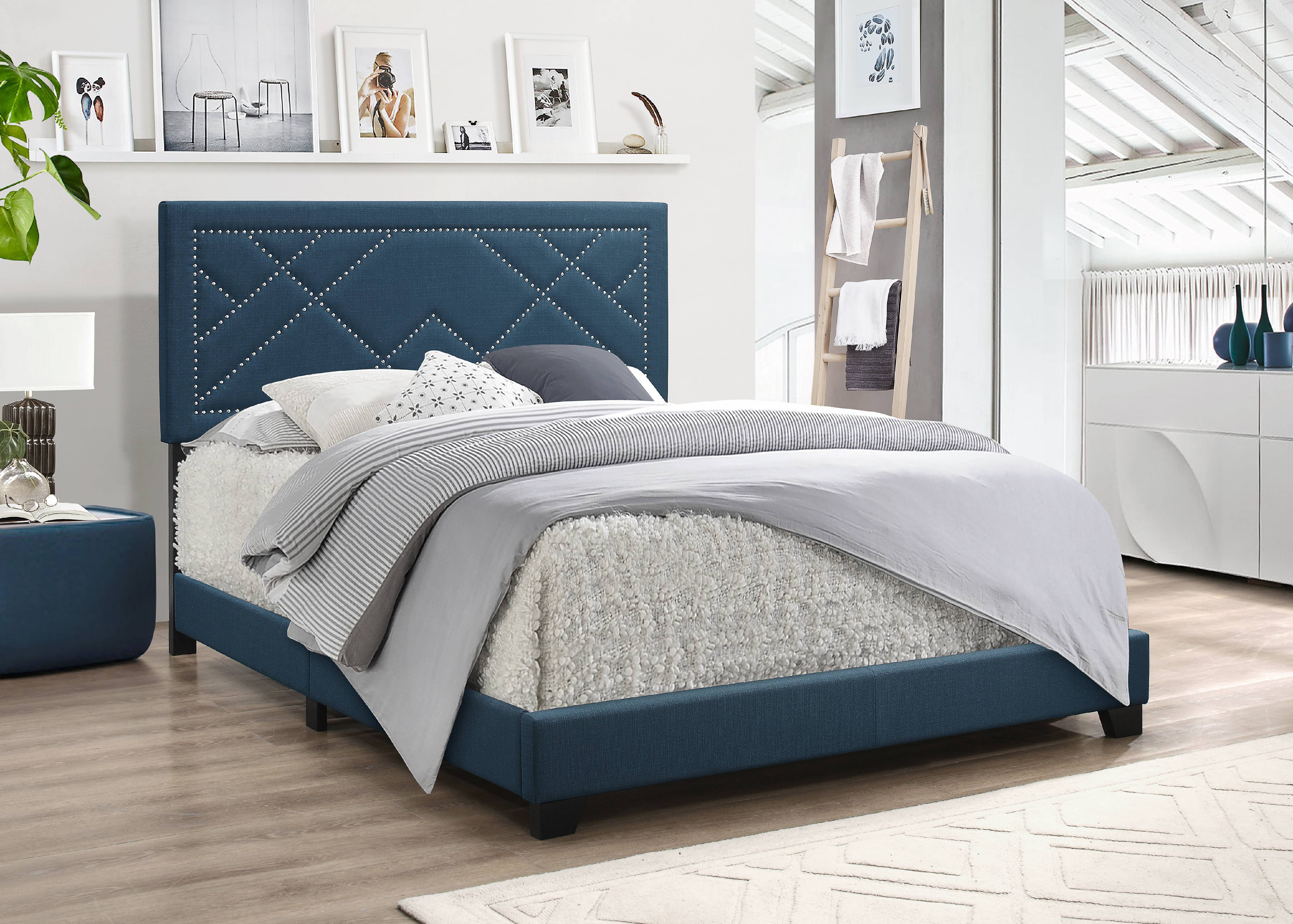 Acme Ishiko Panel Bed in Dark Teal Fabric, Multiple Sizes