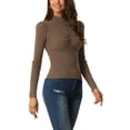 thumbnail image 4 of INSPIRE CHIC Seta T Women's' High Neck Ruched Front Puff Long Sleeve Casual Sweater S Brown, 4 of 6