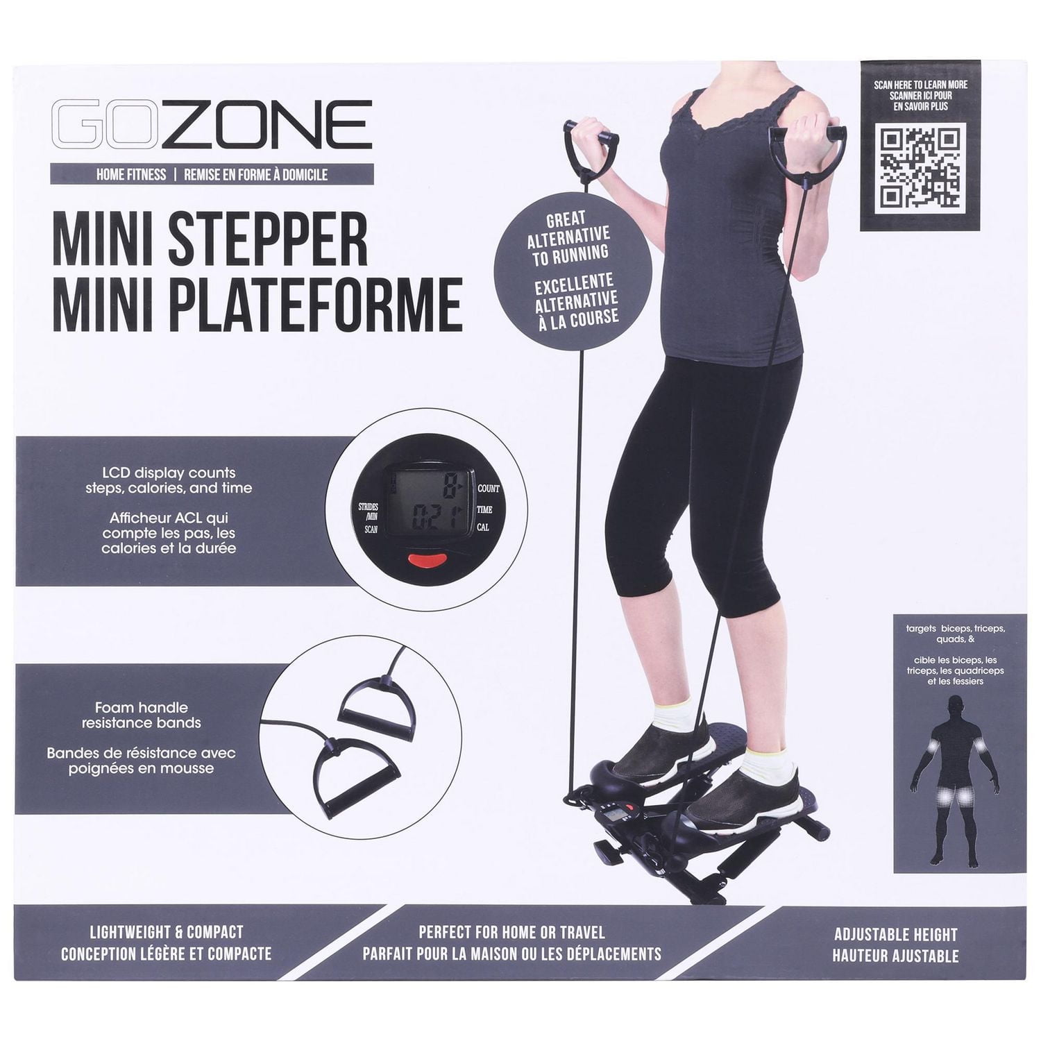 GoZone Mini Stepper – Black, With resistance bands