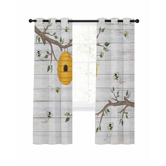 Bees Honeycomb Blackout Curtains 84 Inch Length Branch Spring Flower Plant Wood Stripes Thermal Insulated Window Curtain Window Drapes 2 Panels for Bedroom Living Room 42"Wx84"L