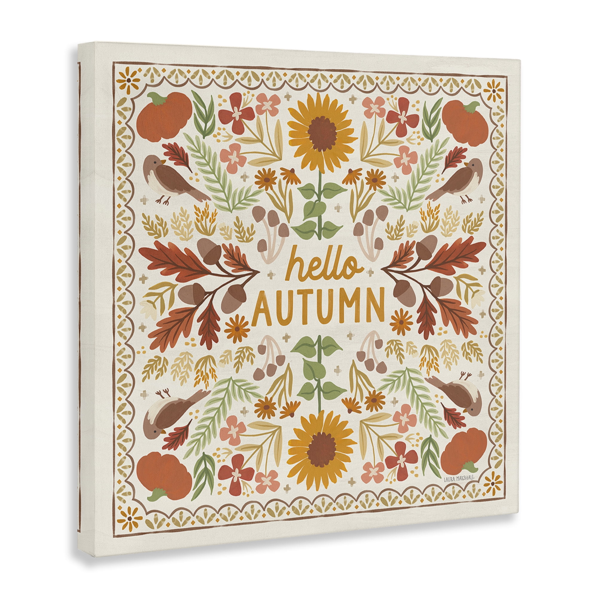 Stupell Industries Hello Autumn Pattern Landscape Painting Gallery Wrapped Canvas Art Print Wall Art, 17 x 17