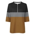 thumbnail image 5 of Inverlee Women's Color Block 3/4 Sleeve Tops Half Zip Casual Trendy V Neck Tees Daily Loose Fit Summer Blouses Khaki S, 5 of 5