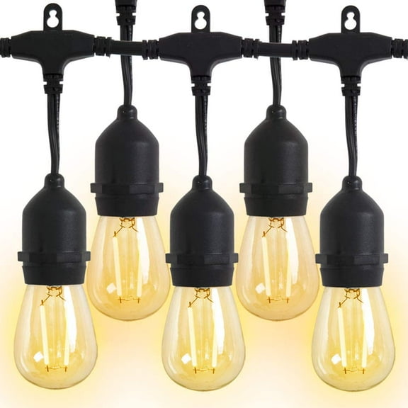 2 Pack Outdoor String Lights Patio Lights Weatherproof Strand Edison Vintage Bulbs 48 FT 15 Hanging Sockets Hanging Lights String Patio Lights for Bistro Garden Commercial Decor Decorative Cafe